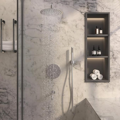 MONDAWE Round Shower Faucet Set with Tub Spout, Wall Mounted Shower System 10 Inch Rainfall Shower Head with Handheld Combo, Brushed Nickle High Pressure Shower Faucets Sets Complete - Image 2