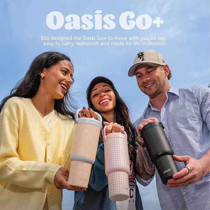 Ello Oasis Go+ 26oz Tumbler with Top Handle and Retracting Straw | Reusable Insulated Stainless Steel Cup, 100% Leakproof Water Bottle, 24 Hours Cold, Cup Holder Friendly For Travel | Salt Water - Image 7