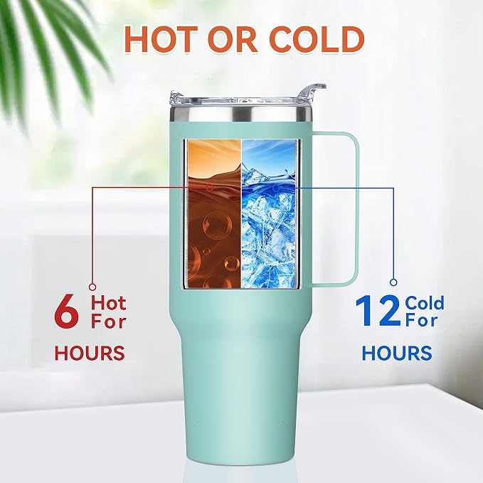 HASLE OUTFITTERS 40 oz Stainless Steel Tumbler with Handle, Vacuum Insulated Tumblers Bulk, Reusable Double Wall Travel Coffee Mug, Durable Powder Coated Water Bottles(Mint Green, 8) - Image 2