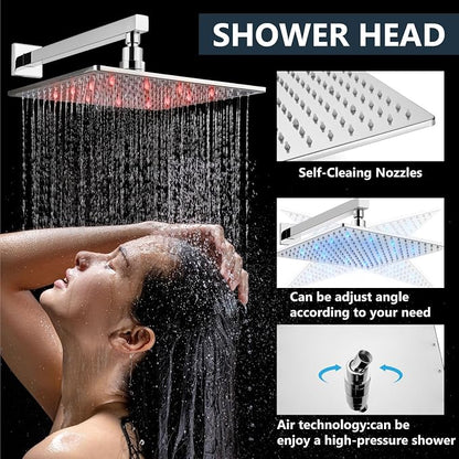 Aolemi Shower Faucet Set with Handheld Spray High Pressure Shower System Shower Faucets Sets Complete Rough-in Valve and Shower Trim Kit Wall Mount Rainfall 12 Inch LED Shower Head Polish Chrome - Image 3