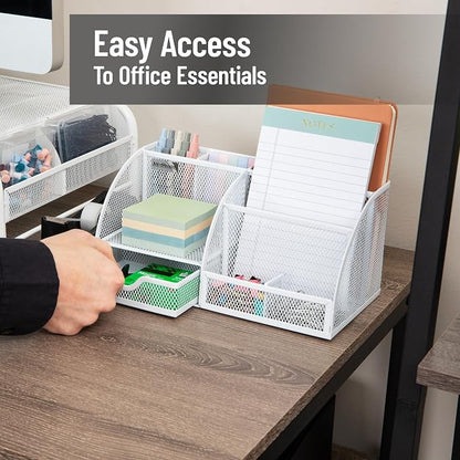Mind Reader 7-Compartment Desktop Organizer, Metal Mesh, Sticky Notes, Office - Image 6