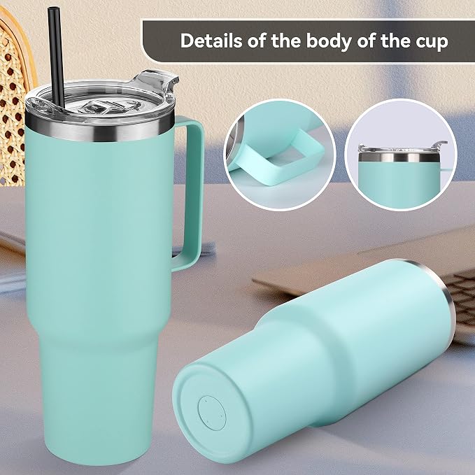 HASLE OUTFITTERS 40 oz Stainless Steel Tumbler with Handle, Vacuum Insulated Tumblers Bulk, Reusable Double Wall Travel Coffee Mug, Durable Powder Coated Water Bottles(Mint Green, 8) - Image 5