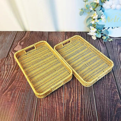 2 Pack Rectangle Rattan Serving Trays - Image 6