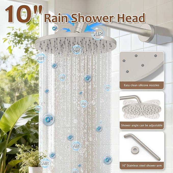 Iriber Brushed Nickel Round Rain Shower System Faucet Set，Bathroom Filtered Shower Head with Handheld, 9 Spray Mode Showerhead with Filters,Shower Valve Trim Kit Contain Cartridge,10 Inch - Image 4
