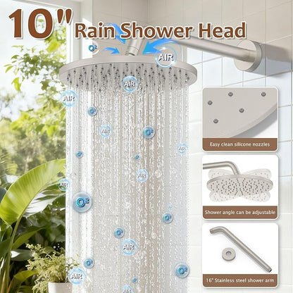 Iriber Brushed Nickel Round Rain Shower System Faucet Set，Bathroom Filtered Shower Head with Handheld, 9 Spray Mode Showerhead with Filters,Shower Valve Trim Kit Contain Cartridge,10 Inch - Image 4