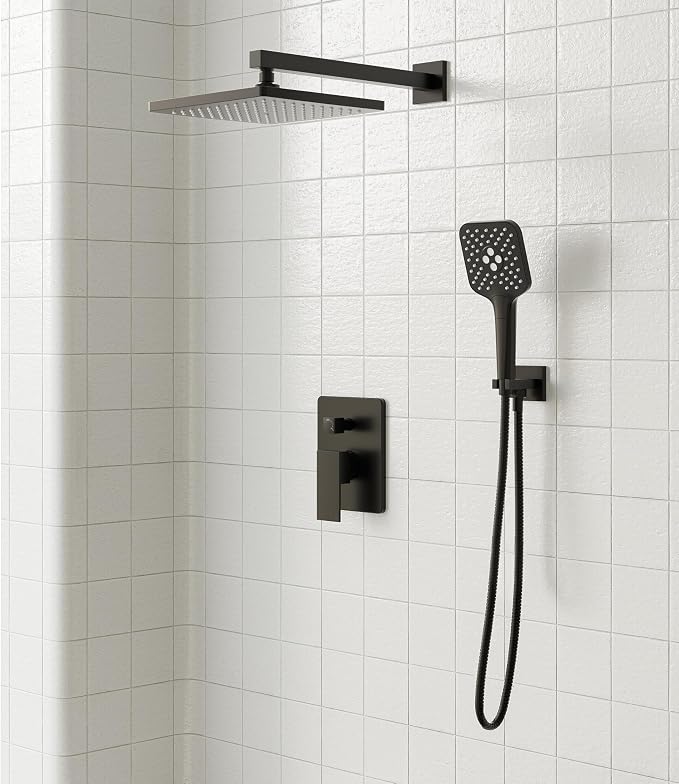 Gabrylly Shower System, 10 Inches Rain Shower Heads with Handheld Spray Combo, Wall Mounted Shower Faucets Sets Complete with Shower Valve Kit, Shower Head and Handle Set, Matte Black - Image 2