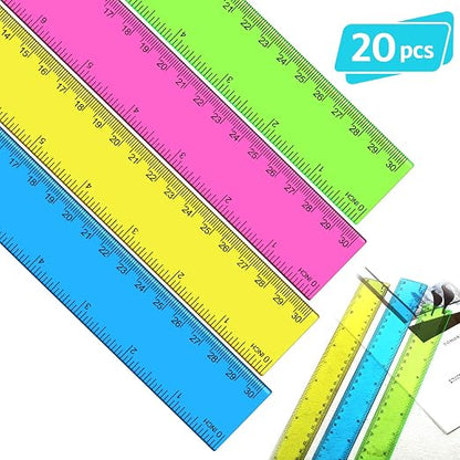 EBOOT 20 Pack Plastic Ruler 12 Inch Straight Flexible Ruler - Image 2