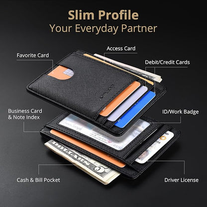 Buffway Slim Minimalist Front Pocket RFID Blocking Leather Wallets - Image 3