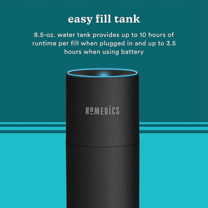 Homedics Portable Humidifier - Small Air Humidifiers for Bedroom, Plants, Office, Travel - Cool Mist Humidifiers, Color-Changing Accent Light, 2 Mist Settings, Black - Image 3