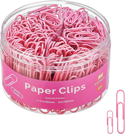 NEEWAY 450pcs Paper Clips Assorted Sizes, Small and Large Paper Clips, Coated by NEEWAY