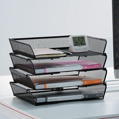 4 Tier Mesh Stackable File Trays Letter Trays, Office Paper Organizer - Image 5