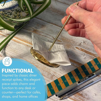 Solid Brass Vintage Receipt Spike – Heavy Duty Bill Fork Holder, Classic Paper - Image 2