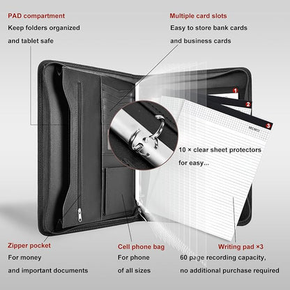 Leathario Portfolio Binder, Includes 10 Sheet Protectors and 3 Notepads - Image 4