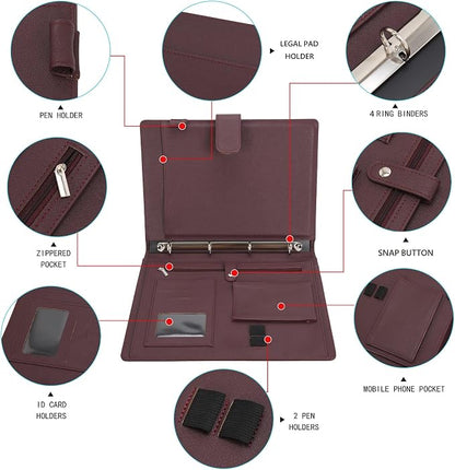 Wonderpool A4 PU Leather 3 & 4 Ring Holder Writing Portfolio Multi Document Case - Image 6