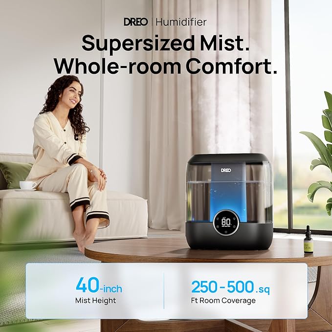 DREO Smart Humidifiers for Bedroom, 6L Top Fill Supersized Cool Mist Humidifier for Large Room, 60 Hour Runtime, Quiet Ultrasonic Humidifier for Plants, Indoor, Home, Night Light, Black - Image 2