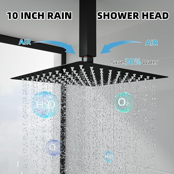 Ceiling Mount Shower System with Tub Spout, 10-Inch High-Pressure Rain Showerhead and Handheld Combo, Matte Black Shower Faucet Set with Rough-in Valve and Trim Kit, All-Metal - Image 3