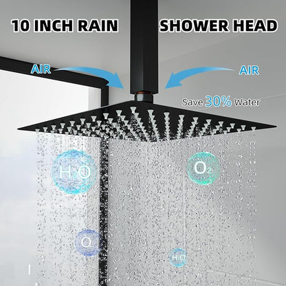 Ceiling Mount Shower System with Tub Spout, 10-Inch High-Pressure Rain Showerhead and Handheld Combo, Matte Black Shower Faucet Set with Rough-in Valve and Trim Kit, All-Metal - Image 3