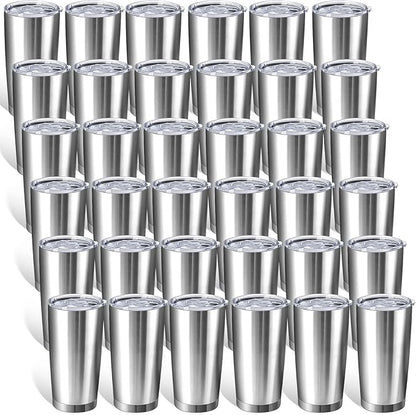 Sieral 36 Pack Stainless Steel Tumblers Bulk with Lids Double Wall Vacuum Insulated Coffee Cups Blank leakproof Powder Coated Tumblers for Engraving Wedding Graduation Party Favors(20 oz,Silver) by Sieral