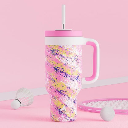 POWCAN 40 oz Tumbler with Handle, 2-in-1 Straw and Sip Lid, Leakproof, Dishwasher Safe, Insulated Stainless Steel Travel Coffee Mug, Keeps Cold for 34 Hours, Fits in Car Cup Holder (Pink Ladies) - Image 7