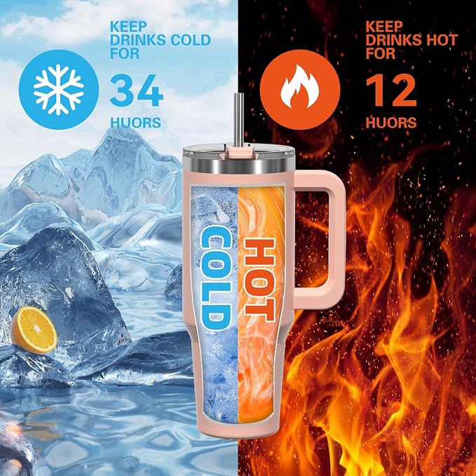 30 oz Tumbler with Handle,Tumbler with Lid and Straw,Double Wall Insulated Cup Stainless Steel Travel Mug(Cold for 34 Hours),Water Bottle for Iced Tea,Coffee,Cold Beverages(Pink) - Image 2