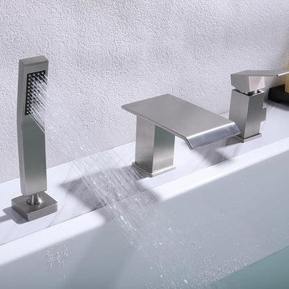 Roman Tub Faucet with Hand Shower, Deck Mount 3 Hole Bath Tub Faucet Set Bathtub Faucet with Handheld Sprayer, Brushed Nickel - Image 8