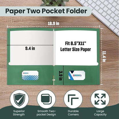 ®100 Packs Green Two Pocket Folders, File Folder - Image 2