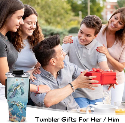 20oz Turtle Tumblers - Sea Turtle Tumbler with Straw Handle, Leak-proof, BPA-free, Double Wall Insulated, Turtles Gifts for Cat Lover, Insulated Coffee Tumbler Ocean Stainless Steel Cup for Kids - Image 7