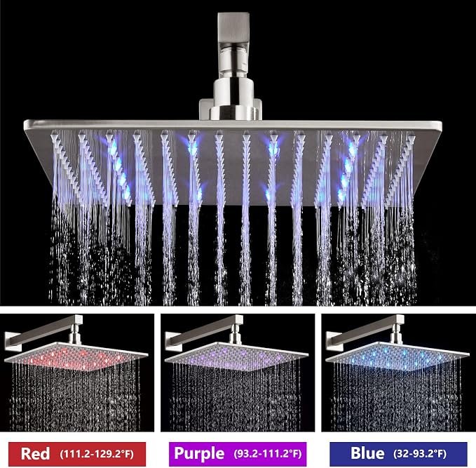 Aolemi Shower Faucet Set with Handheld Spray High Pressure Shower System Shower Faucets Sets Complete Rough-in Valve and Shower Trim Kit Wall Mount Rainfall 12 Inch LED Shower Head Brushed Nickel - Image 2