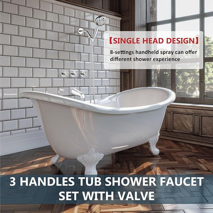 Aolemi 3 Handles Tub Shower Faucet Set with Valve Bathtub Combo Set Shower System Complete Trim Kit Wall Mounted Polish Chrome - Image 7