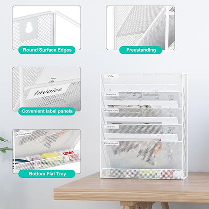 EasyPAG 5 Tier Wall File Holder, Mesh Hanging Folder Organizer - Image 2