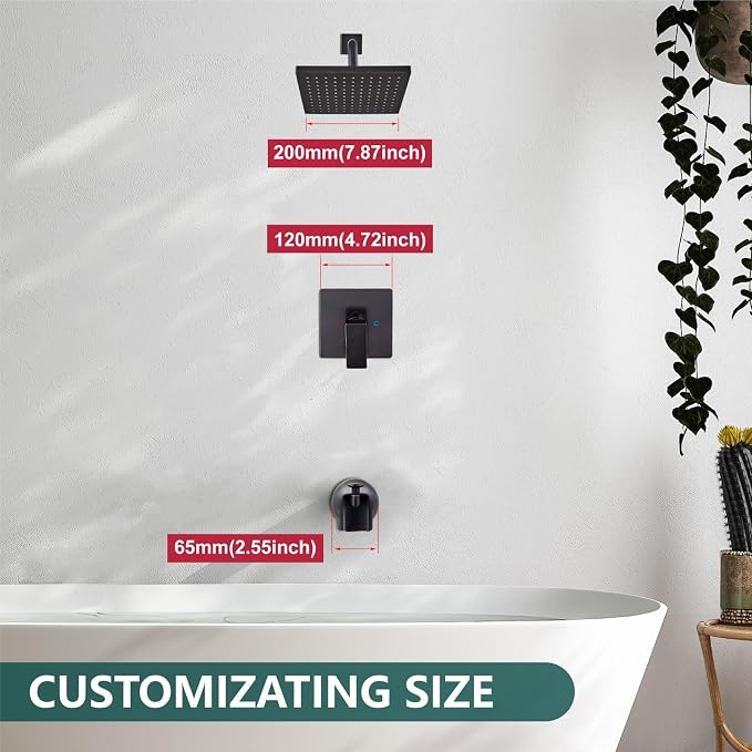 Heyalan Shower Faucet Set with Tub Spout, Bathtub and Shower Trim Kit with Valve, Single Handle Bathroom Shower Faucet Set 8 Inch Square Rainfall Shower Head, Oil Rubbed Bronze - Image 3
