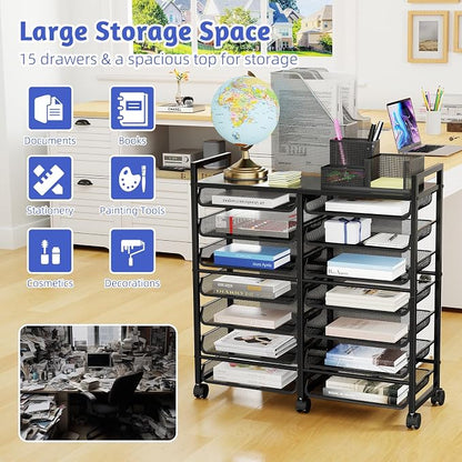Simple Trending 15-Tier Rolling File Cart, Desk File Organizer - Image 3