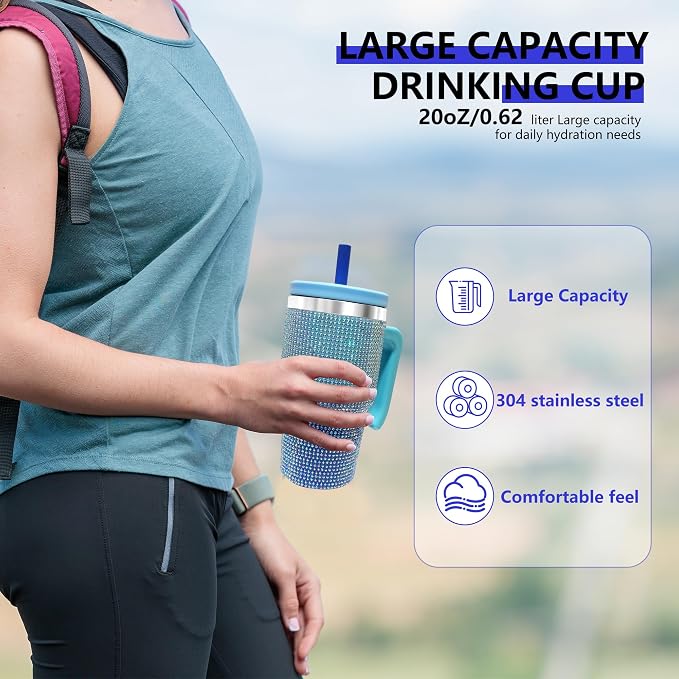 20-OZ Insulated Water Bottle,Insulated Stainless Steel Tumbler,Reusable Cold Drink Thermos,BPA-Free, Double-Wall Stainless Steel Water Bottle (Royal Blue - Diamond, 20, Fluid Ounces) - Image 4