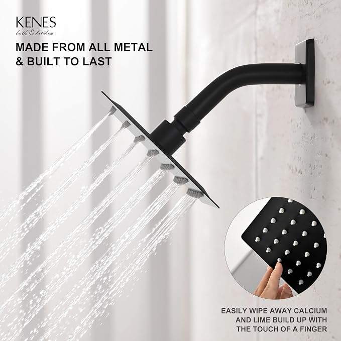 KENES Tub Shower Faucet Set Complete, Matte Black Tub and Shower Trim Kit with 6-Inch Rain Shower Head, Square Shower System, KE-6025A-2 (Shower Valve Included) - Image 5