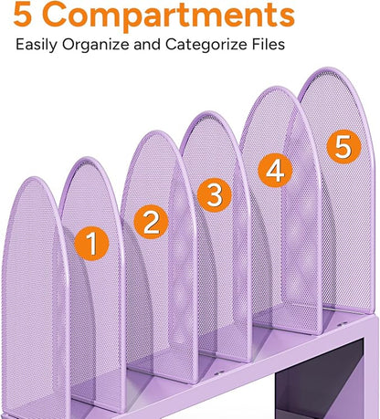 5-Section Desk File Organizer, Metal Mesh Folder Organizer - Image 6