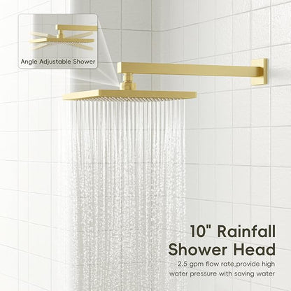 Gabrylly Shower System with Tub Spout, Wall Mounted Shower Faucet Set for Bathroom with High Pressure 10" Rain Shower head and 3-Setting Handheld Shower Head Set,Brushed Gold - Image 4