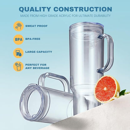 MEWAY 40 oz Acrylic Tumbler with Handle and Straw Lid，Double Wall Vacuum Reusable plastic Water Bottle Travel Mug Cup，Classic Tumblers Cupholder Friendly (2 Pack) - Image 4