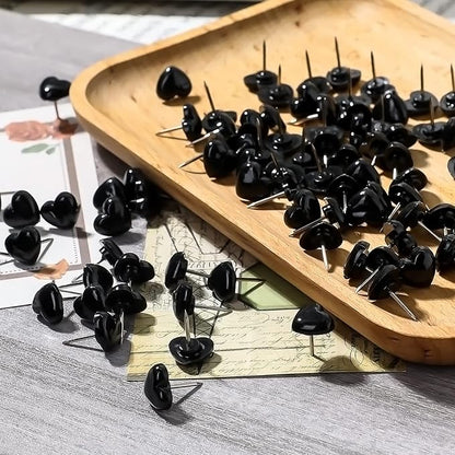 100pcs Push Pins, Plastic Pushpins Black Push Pins Heart Shaped Cute Thumb - Image 6