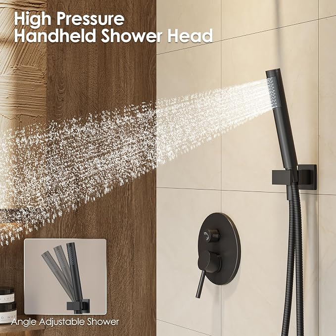 Gabrylly Black Shower Faucet Set, Wall Mounted System with Shower Valve, High Pressure 10" Rain Shower head with Handheld Spray Combo, 2 Way Rainfall Shower Fixtures, Matte Black - Image 4