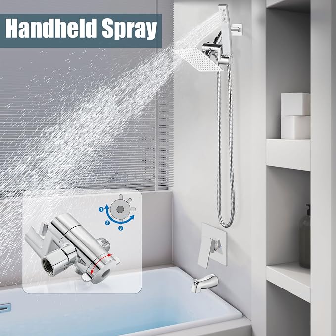 Aolemi Shower Tub Faucet Set with Handheld Spray Shower System Single Shower Rainfall Head and Handle with Tub Spout Combo Rough-in Valve Included Shower Trim Kit 6 Inch Shower Head Polish Chrome - Image 5