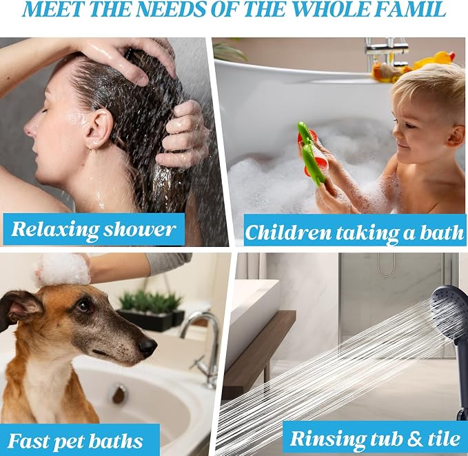Shower Head 8'' High Pressure Rainfall, Handheld Shower Combo with 11'' Extension Arm, 5 Spray, Anti-leak Luxury Premium Quality, Rainfall Shower Head with Handheld Spray Combo, Matte Black - Image 5