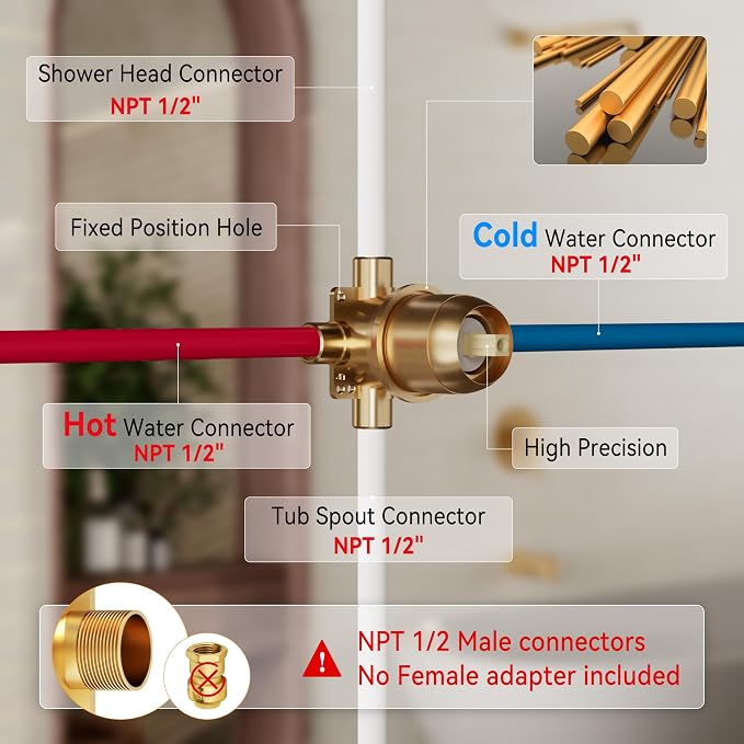 Tub Shower Faucet Set, Tub and Shower Trim Kit with 10 Inch High-Pressure Rian Shower Head,Shower Head and Handle Set, Brushed Gold - Image 6