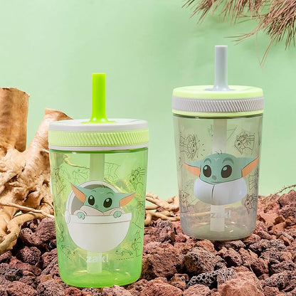 Zak Designs Star Wars The Mandalorian Kelso Toddler Cups For Travel or At Home, 15oz 2-Pack Durable Plastic Sippy Cups With Leak-Proof Design is Perfect For Kids (Baby Yoda, Grogu) - Image 2