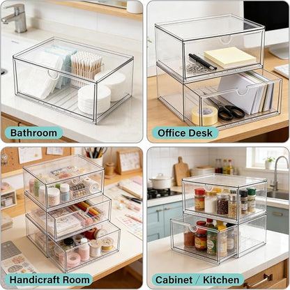 Prsildan Acrylic Makeup Organizer, 2 Pack Stackable Clear Storage Drawers - Image 4
