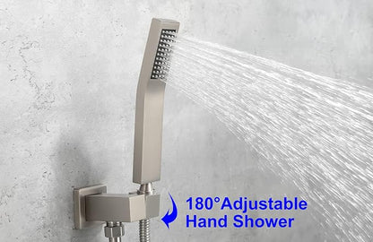 SHAMANDA Waterfall Wall Mounted Bathtub Faucet with Hand Shower, Bathroom Single Handle Tub Faucet Modern Brass Tub Shower Faucet Set(Including Rough-In Valve Body and Trim), Brushed Nickel, L901-2 - Image 6