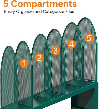 5-Section Desk File Organizer, Metal Mesh Folder Organizer - Image 6