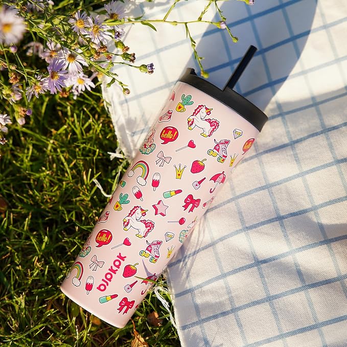 BJPKPK 26oz Insulated Tumbler With lid And Straw Stainless Steel Tumblers Travel Coffee Mug Reusable Thermal Cup,Hawaii Fruits Yellow - Image 6