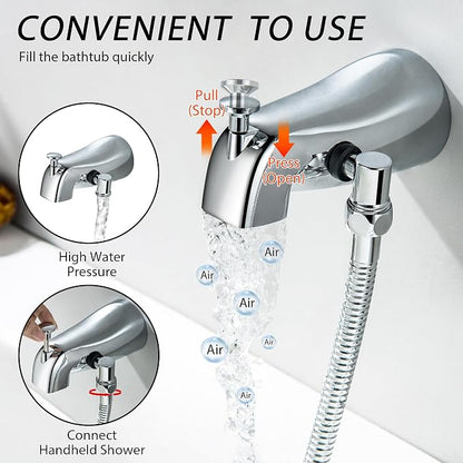 Chrome Tub Spout with Diverter, 5 Settings All Metal Bathtub Faucet with Spraye High Pressure Bath Tub Spout Faucet Set - Image 4