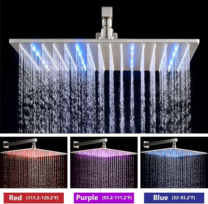 Aolemi Shower Faucet Set with Handheld Spray High Pressure Shower System Shower Faucets Sets Complete Rough-in Valve and Shower Trim Kit Wall Mount Rainfall 16 Inch LED Shower Head Brushed Nickel - Image 2