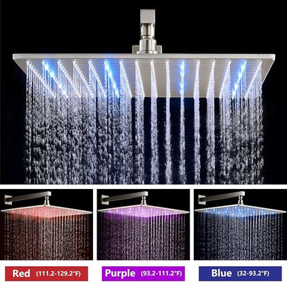 Aolemi Shower Faucet Set with Handheld Spray High Pressure Shower System Shower Faucets Sets Complete Rough-in Valve and Shower Trim Kit Wall Mount Rainfall 16 Inch LED Shower Head Brushed Nickel - Image 2